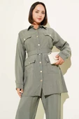 Metal Düğmeli Kemerli İkili Takım Çağla Yeşili thumbnail 2