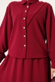 V Dikişli Etekli İkili Takım Bordo thumbnail 4