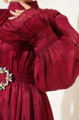 Bilekten Fırfırlı Şal Hediyeli Elbise Burgonya thumbnail 4