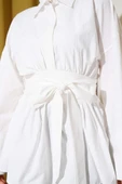 Kuşak Büzgülü Yarım Düğmeli Tunik Beyaz thumbnail 4