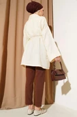 Müslin Belden Bağlamalı Kimono Krem thumbnail 3