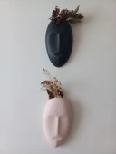 Dekoratif 2'li Yüz Duvar Vazosu, Duvar Süsü ,Heykel Aksesuar Siyah Bej maske thumbnail 4