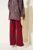 Beli Lastikli Tencel Pantolon Bordo thumbnail 3