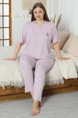 Flowery Nakışlı Kısa Kol Büyük Beden Pijama Takım Lila thumbnail 1