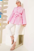 Kendinden Kuşaklı Önü Büzgülü Tunik Pembe thumbnail 2