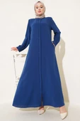 Kol Piliseli Taş Detaylı Ferace İndigo thumbnail 1