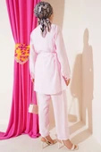Gold Düğmeli Bolerolu Tencel İkili Takım Pembe thumbnail 3