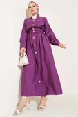Oval Düğmeli Elbise Mor thumbnail 1