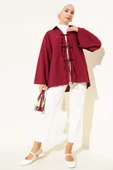 Çizgi Kabartmalı Önden Bağlamalı Kimono Bordo thumbnail 2