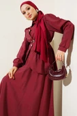 Kare Düğmeli Kemerli Etekli Takım Bordo thumbnail 2