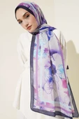 Çiçekli Şerit Geçiş Detaylı Şal Menekşe thumbnail 2