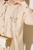 Cep ve Manşet Zincirli Gömlek Latte thumbnail 4