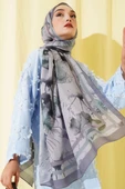 Çiçekli Şerit Geçiş Detaylı Şal Kayrak Grisi thumbnail 1
