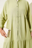Yarım Düğmeli Patlı Kat Elbise Çağla Yeşili thumbnail 4