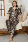 Leopar Desen Kısa Kol Büyük Beden Pijama Takım Leopar thumbnail 2