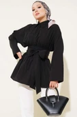 Kendinden Kuşaklı Önü Büzgülü Tunik Siyah thumbnail 2