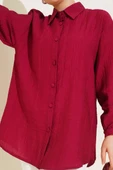 Manşet Düğmeli Krinkıl Gömlek Bordo thumbnail 4
