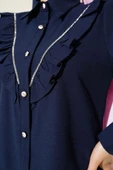 Önü Fırfır Taş Şerit Geçişli Düğmeli Gömlek Lacivert thumbnail 4