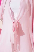 Önü Bağlama Detaylı Keten Kimono Pembe thumbnail 4