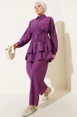 Eteği Fırfırlı İp Kuşaklı İkili Takım Magenta thumbnail 1