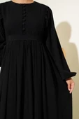 Brit Düğmeli Kuşaklı Elbise Siyah thumbnail 4