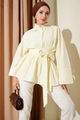 Kuşak Büzgülü Yarım Düğmeli Tunik Sarı thumbnail 1