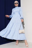 Yaka Ve Kol Ribanalı Elbise Mavi thumbnail 1