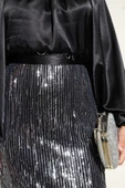Kuşaklı Pul Payetli Abiye Elbise Siyah Gümüş thumbnail 4