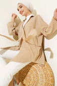 Önü Bağlamalı Ağaç Kabuğu Kimono Latte thumbnail 1