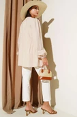 Önü Büzgülü Bilekleri Lastikli Kimono Bej thumbnail 3