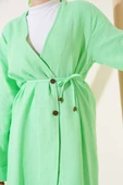 Düğmeli İp Kuşaklı Müslin İkili Takım Su Yeşili thumbnail 4