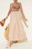 Kloş Bel Lastikli Cepli Tencel Etek Latte thumbnail 1