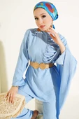 Büzgülü Omuz Pelerinli İkili Takım Mavi thumbnail 1