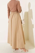 Kloş Beli Lastikli Cepli Etek Latte thumbnail 3