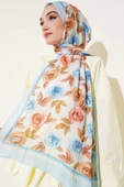 Floral Desenli Bambu Kraş Şal Bebe Mavi thumbnail 2