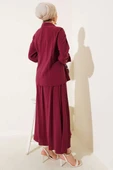 Yanı İp Bağlamalı Etekli İkili Takım Bordo thumbnail 3