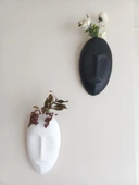 Dekoratif 2'li Yüz Duvar Vazosu, Duvar Süsü ,Heykel Aksesuar Siyah Beyaz maske thumbnail 3