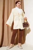 Müslin Belden Bağlamalı Kimono Krem thumbnail 2