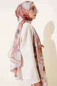 Gül Şerit Geçişli Şal Açık Vizon thumbnail 3