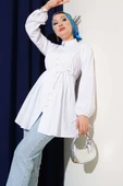 Brit Düğmeli Nervürlü Tunik Beyaz thumbnail 1