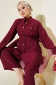 Metal Düğmeli Kemerli İkili Takım Bordo thumbnail 2