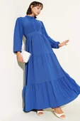 Yarım Piliseli Düğmeli Elbise Indıgo thumbnail 1
