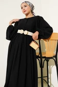 Brit Düğmeli Kuşaklı Elbise Siyah thumbnail 2