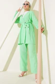 Düğmeli İp Kuşaklı Müslin İkili Takım Su Yeşili thumbnail 1