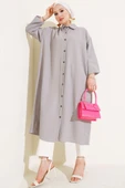 Boydan Düğmeli Uzun Tunik Gri thumbnail 2