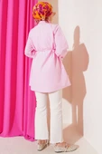 Brit Düğmeli Nervürlü Tunik Pembe thumbnail 3