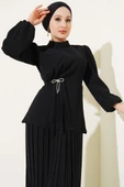 Yan Büzgülü Pileli Etekli İkili Takım Siyah - 2
