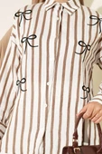 Kurdele Nakışlı Çizgili Gömlek Kahve thumbnail 4