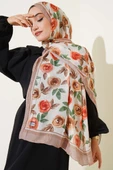 Floral Desenli Bambu Kraş Şal Camel thumbnail 2