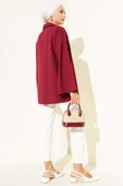 Çizgi Kabartmalı Önden Bağlamalı Kimono Bordo thumbnail 3